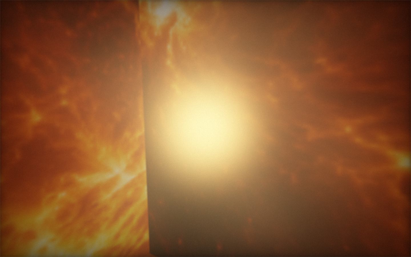 PHOTOSPHERE 光球层，金橙色体积辐射场在恒星内部翻涌，星尘环绕发光核心
